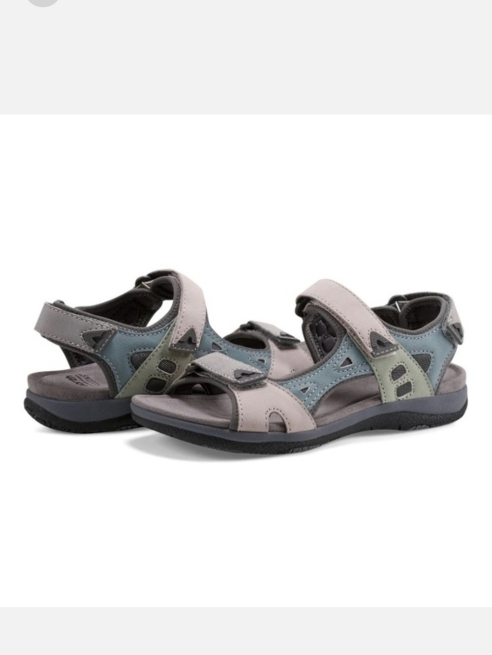 Earth Origins Gray Blue Green Leather Comfort Sandals